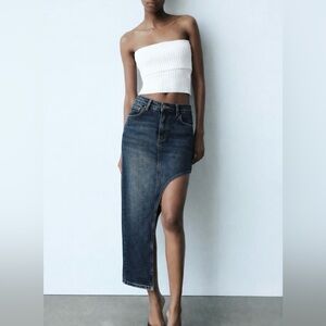Zara ZW CUT OUT ASYMMETRICAL DENIM SKIRT